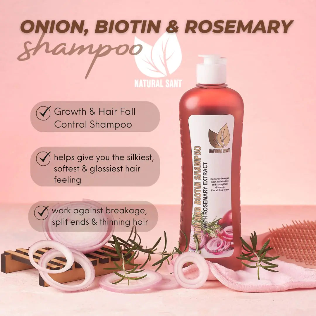 Onion Biotin and Rosemary Shampoo &amp; Treatment for Stronger, Thicker and Longer Strands - Soft Shine, Anti-Hair Loss and Thinning, Growth Formula, Paraben and Silicone Free