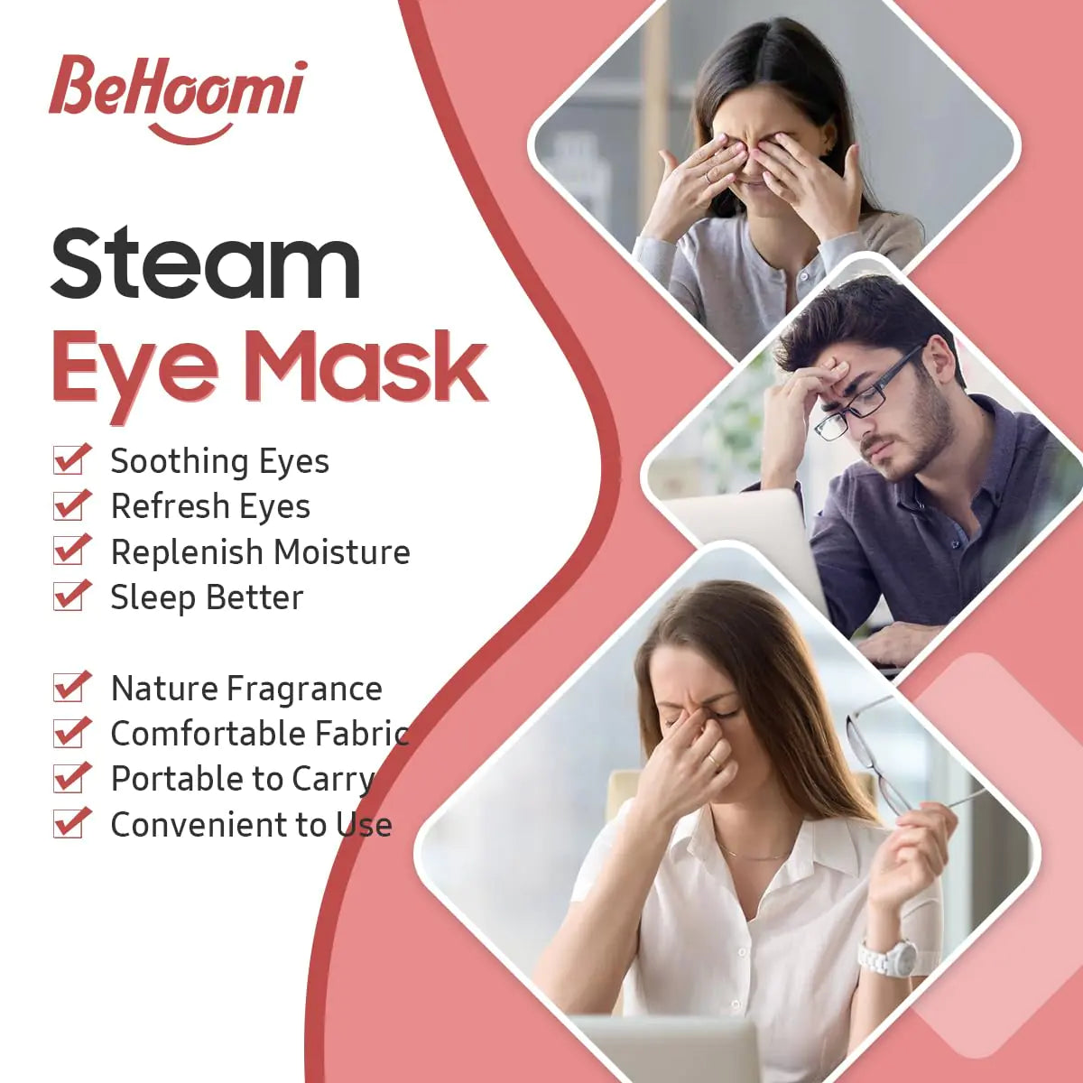 Steam Eye Mask, 20 Packs Heated Eye Mask Warm Compress for Eyes, Disposable Self Heating Eye Mask for Sleep, Spa, Travel Essentials &amp; Relaxation Gifts for Women, Men (Rose) Rose