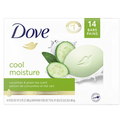 Dove Skin Care Beauty Bar For Softer Skin Cucumber and Green Tea More Moisturizing Than Bar Soap 3.75 oz, 14 Bars 3.75 Ounce (Pack of 14)