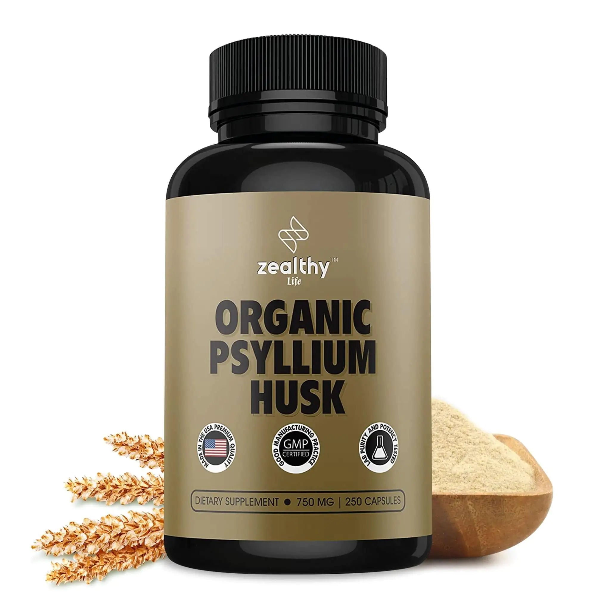 Psyllium Husk Capsules All Natural Fiber Supplement 750 mg 250 Capsules Vegan