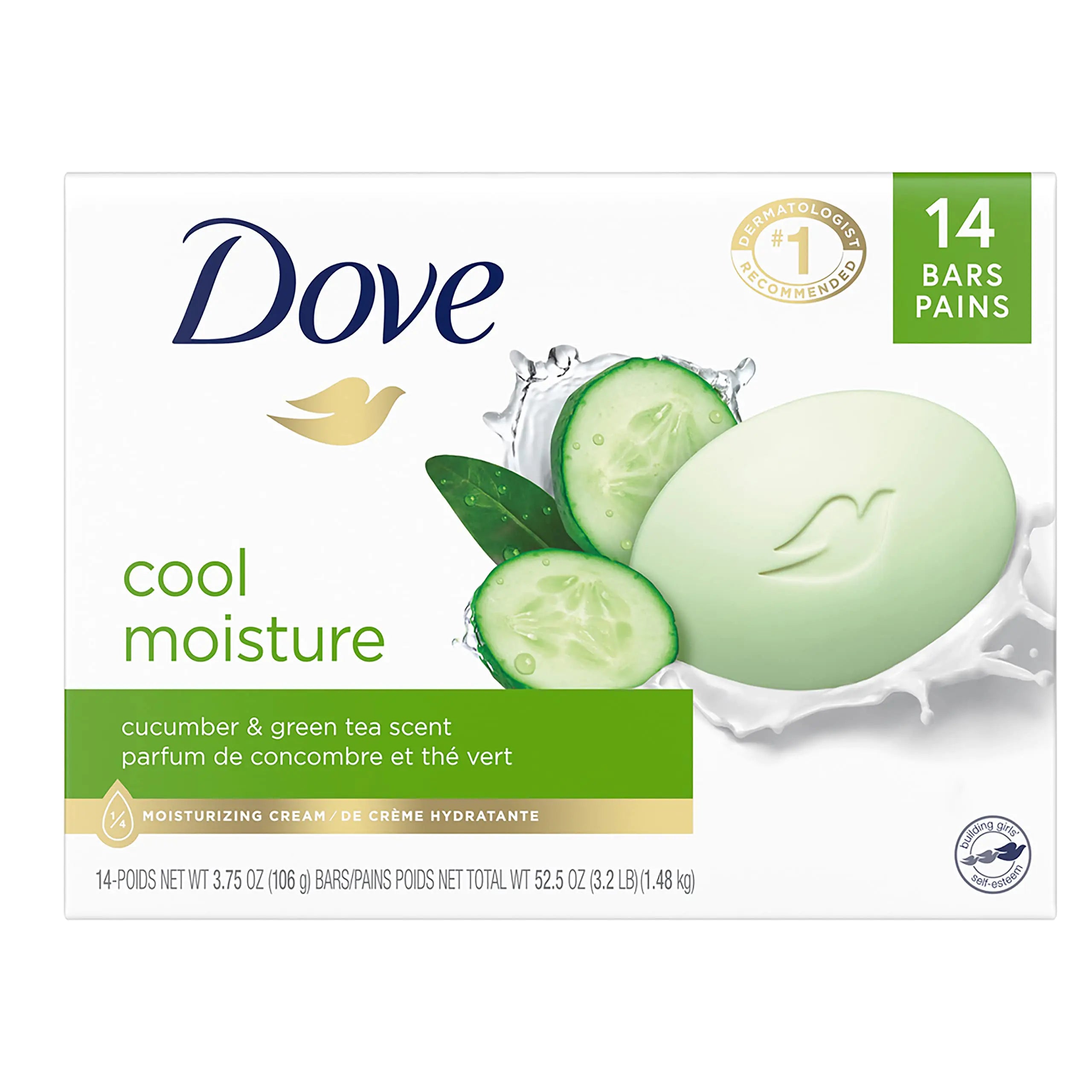 Dove Skin Care Beauty Bar For Softer Skin Cucumber and Green Tea More Moisturizing Than Bar Soap 3.75 oz, 14 Bars 3.75 Ounce (Pack of 14)