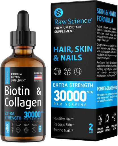 Liquid Collagen Biotin Supplement for Hair Growth 2 fl oz Drops Vitamin for Skin