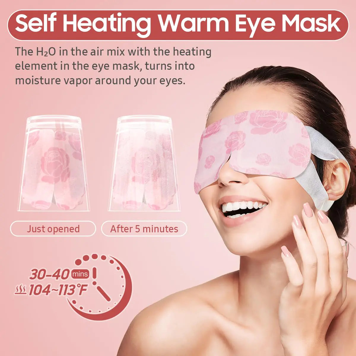 Steam Eye Mask, 20 Packs Heated Eye Mask Warm Compress for Eyes, Disposable Self Heating Eye Mask for Sleep, Spa, Travel Essentials &amp; Relaxation Gifts for Women, Men (Rose) Rose